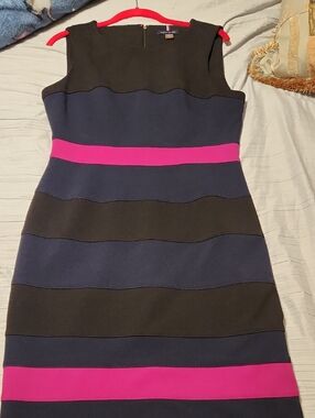 Tommy Hilfiger Sleeveless Navy & Black Stripe Dress with Pink Accents